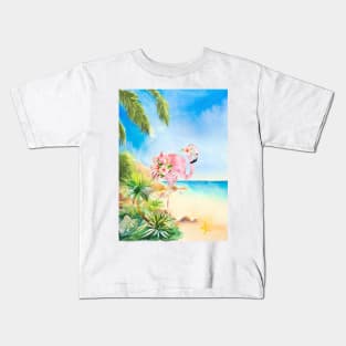 Tropical Flamingo Art Scene Kids T-Shirt